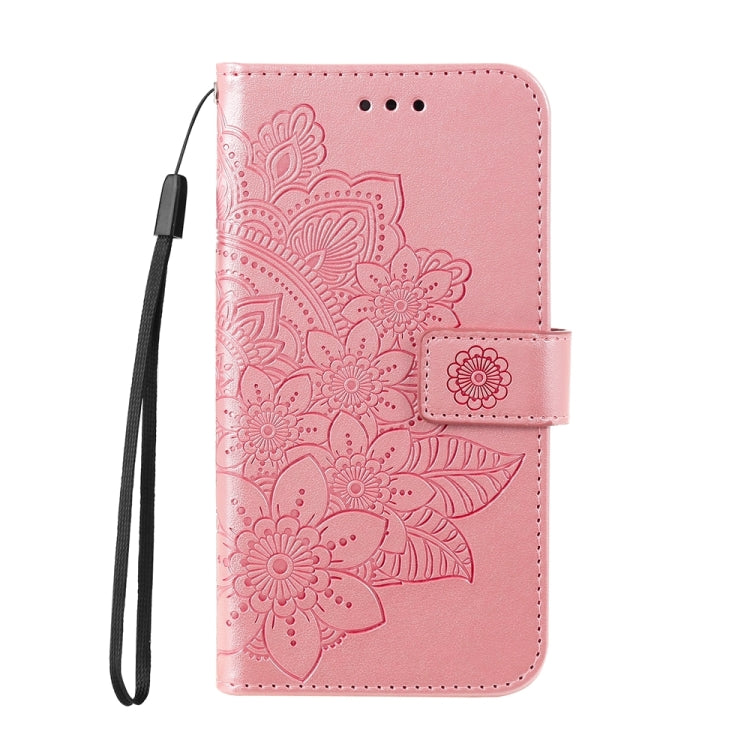 For iPhone 16e Seven-petal Flowers Embossing Leather Phone Case(Rose Gold) - iPhone 16e Cases by PMC TechLife | Online Shopping South Africa | PMC TechLife | Buy Now Pay Later Mobicred