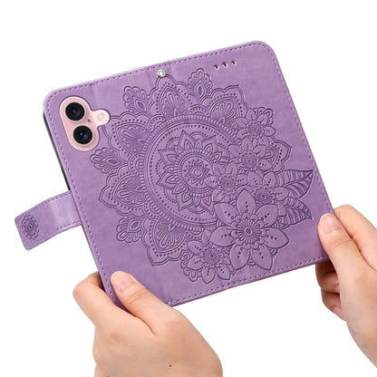 For iPhone 16 7-petal Flowers Embossing Leather Phone Case(Light Purple) - iPhone 16 Cases by PMC Jewellery | Online Shopping South Africa | PMC Jewellery | Buy Now Pay Later Mobicred