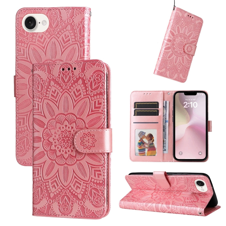 For iPhone 16e Embossed Sunflower Leather Phone Case(Pink) - iPhone 16e Cases by PMC TechLife | Online Shopping South Africa | PMC TechLife | Buy Now Pay Later Mobicred