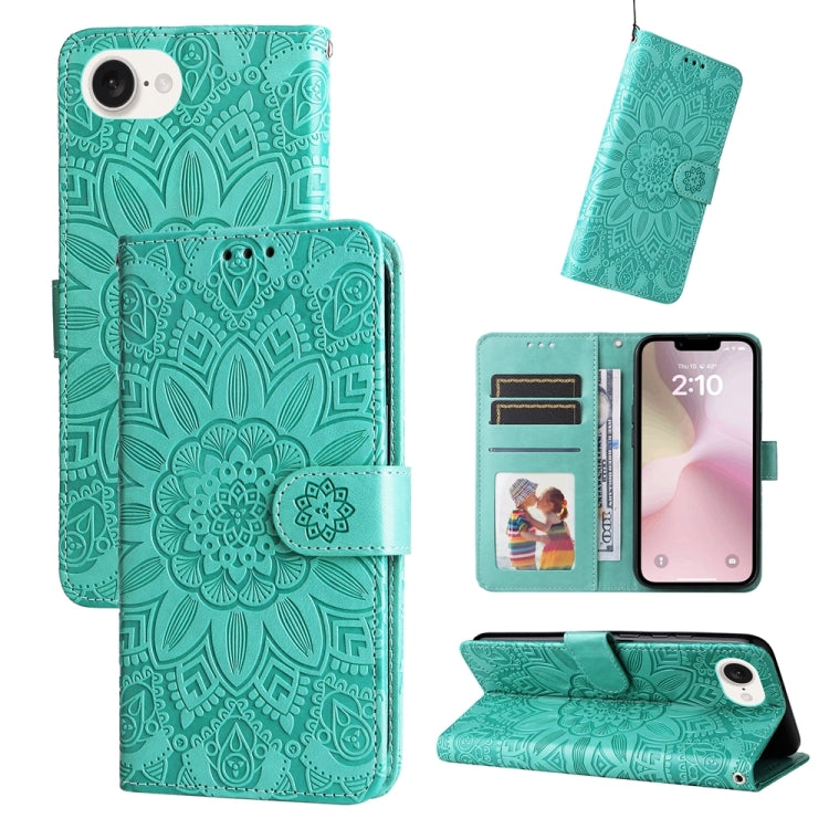 For iPhone 16e Embossed Sunflower Leather Phone Case(Green) - free shipping - PMC TechLife - Order now!