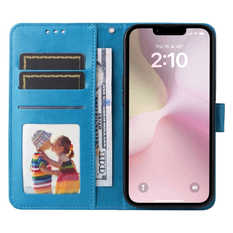 For iPhone 16e Embossed Sunflower Leather Phone Case(Blue) - iPhone 16e Cases by PMC TechLife | Online Shopping South Africa | PMC TechLife | Buy Now Pay Later Mobicred