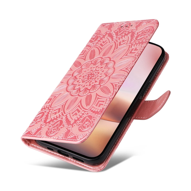 For iPhone 16 Plus Embossed Sunflower Leather Phone Case(Pink) - iPhone 16 Plus Cases by PMC TechLife | Online Shopping South Africa | PMC TechLife | Buy Now Pay Later Mobicred