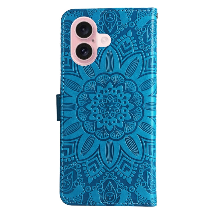 For iPhone 16 Embossed Sunflower Leather Phone Case(Blue) - iPhone 16 Cases by PMC Jewellery | Online Shopping South Africa | PMC Jewellery | Buy Now Pay Later Mobicred