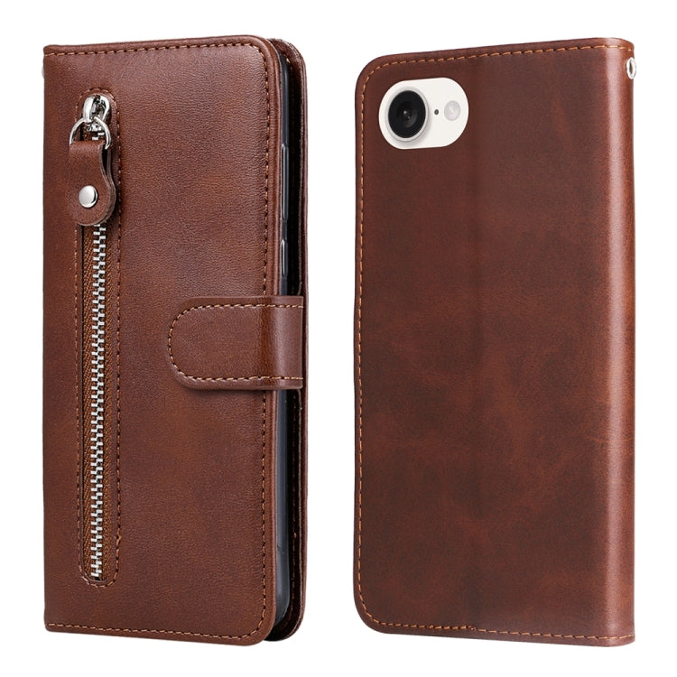 For iPhone 16e Fashion Calf Texture Zipper Leather Phone Case(Brown) - iPhone 16e Cases by PMC TechLife | Online Shopping South Africa | PMC TechLife | Buy Now Pay Later Mobicred