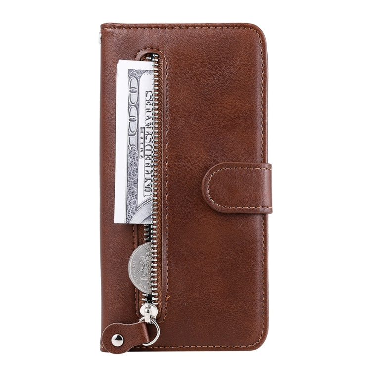 For iPhone 16e Fashion Calf Texture Zipper Leather Phone Case(Brown) - iPhone 16e Cases by PMC TechLife | Online Shopping South Africa | PMC TechLife | Buy Now Pay Later Mobicred