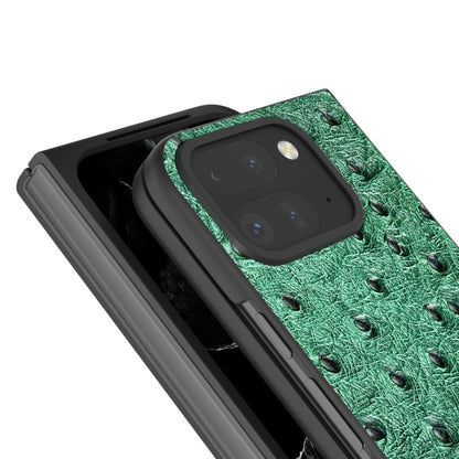 For Google Pixel 9 Pro Fold ABEEL Genuine Leather Ostrich Texture Phone Case(Green) - Google Cases by PMC Jewellery | Online Shopping South Africa | PMC Jewellery | Buy Now Pay Later Mobicred