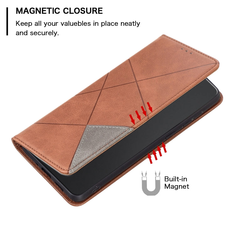For iPhone 16 Pro Max Rhombus Texture Magnetic Leather Phone Case(Brown) - iPhone 16 Pro Max Cases by PMC TechLife | Online Shopping South Africa | PMC TechLife | Buy Now Pay Later Mobicred