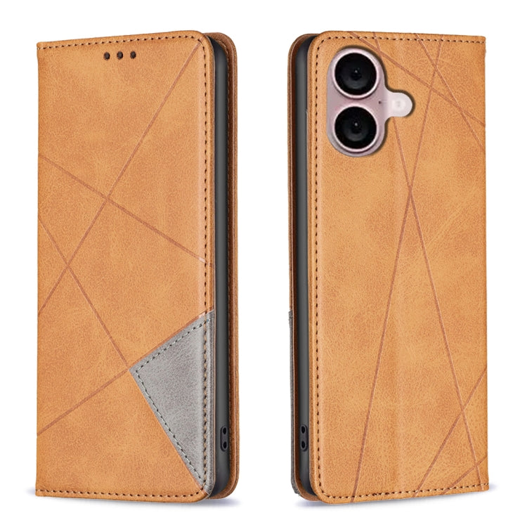 For iPhone 16 Plus Rhombus Texture Magnetic Leather Phone Case(Yellow) - iPhone 16 Plus Cases by PMC TechLife | Online Shopping South Africa | PMC TechLife | Buy Now Pay Later Mobicred