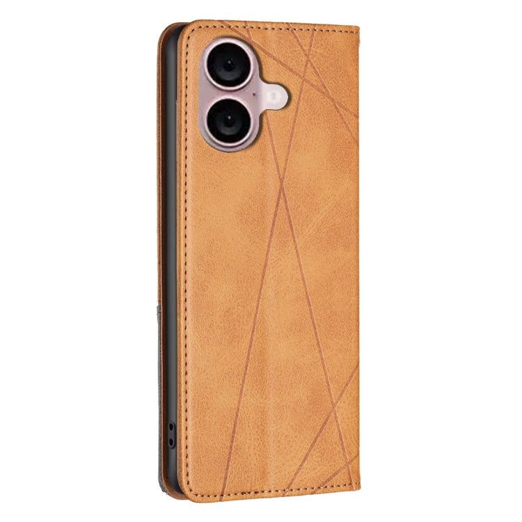 For iPhone 16 Plus Rhombus Texture Magnetic Leather Phone Case(Yellow) - iPhone 16 Plus Cases by PMC TechLife | Online Shopping South Africa | PMC TechLife | Buy Now Pay Later Mobicred
