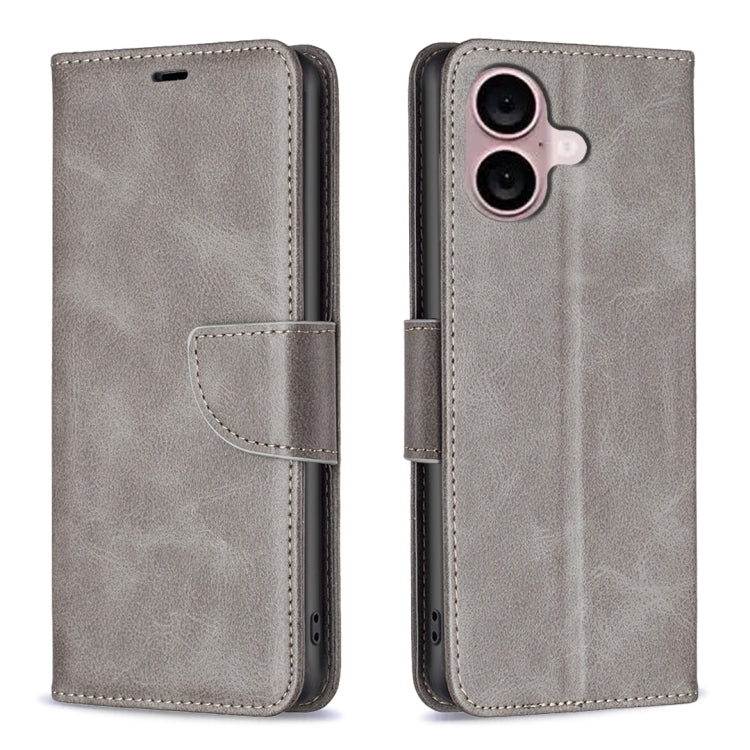 For iPhone 16 Lambskin Texture Pure Color Flip Leather Phone Case(Grey) - iPhone 16 Cases by PMC Jewellery | Online Shopping South Africa | PMC Jewellery | Buy Now Pay Later Mobicred