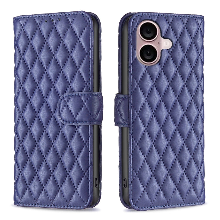 For iPhone 16 Diamond Lattice Wallet Flip Leather Phone Case(Blue) - iPhone 16 Cases by PMC TechLife | Online Shopping South Africa | PMC TechLife | Buy Now Pay Later Mobicred
