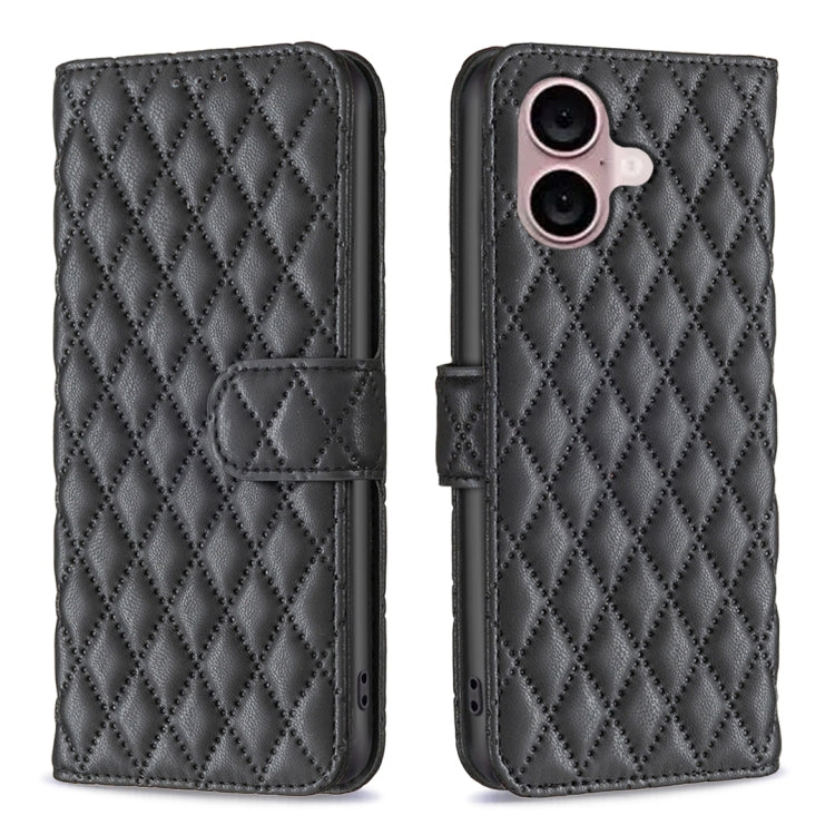 For iPhone 16 Plus Diamond Lattice Wallet Flip Leather Phone Case(Black) - iPhone 16 Plus Cases by PMC TechLife | Online Shopping South Africa | PMC TechLife | Buy Now Pay Later Mobicred
