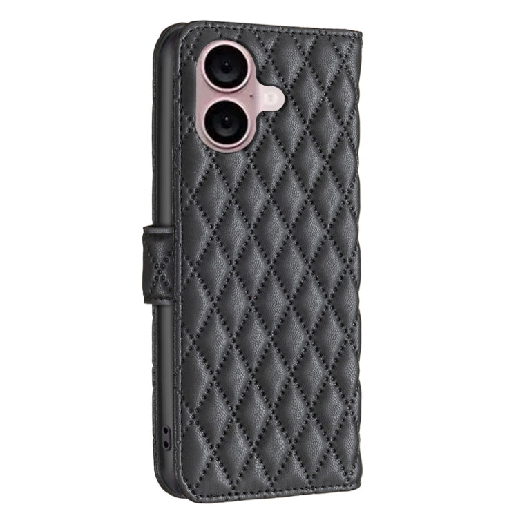 For iPhone 16 Plus Diamond Lattice Wallet Flip Leather Phone Case(Black) - iPhone 16 Plus Cases by PMC TechLife | Online Shopping South Africa | PMC TechLife | Buy Now Pay Later Mobicred