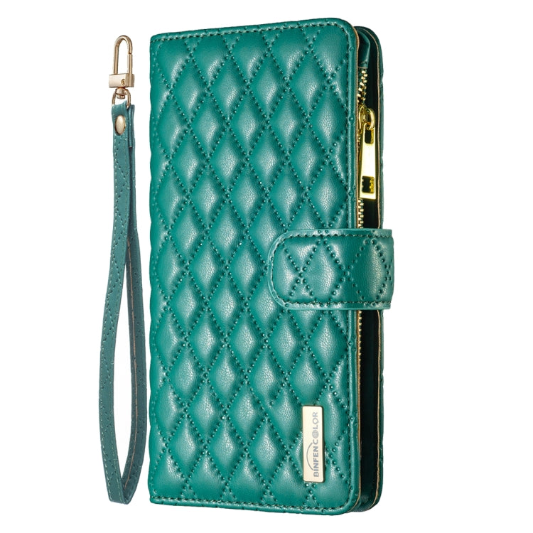 For iPhone 16 Pro Max Diamond Lattice Zipper Wallet Leather Flip Phone Case(Green) - iPhone 16 Pro Max Cases by PMC Jewellery | Online Shopping South Africa | PMC Jewellery | Buy Now Pay Later Mobicred