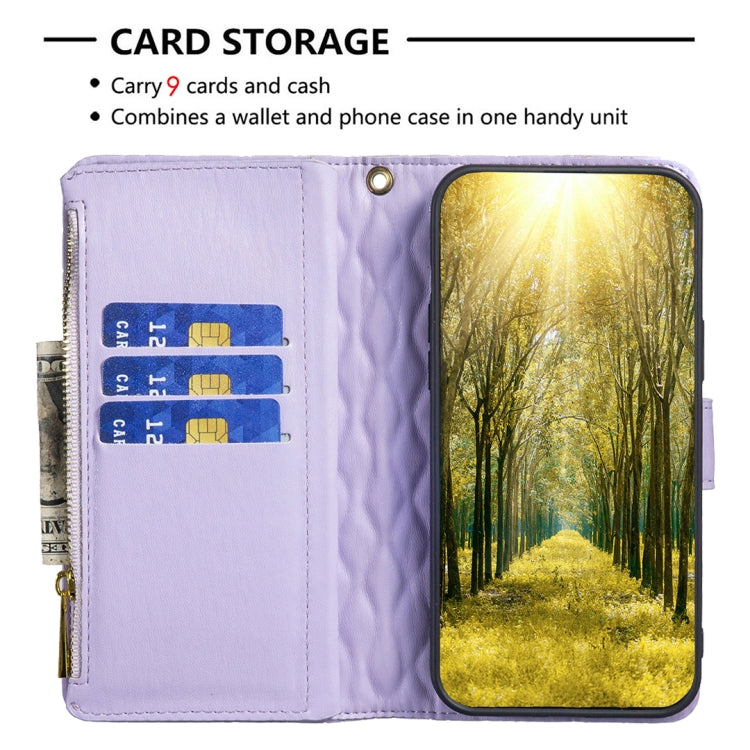 For iPhone 16 Pro Max Diamond Lattice Zipper Wallet Leather Flip Phone Case(Purple) - iPhone 16 Pro Max Cases by PMC Jewellery | Online Shopping South Africa | PMC Jewellery | Buy Now Pay Later Mobicred