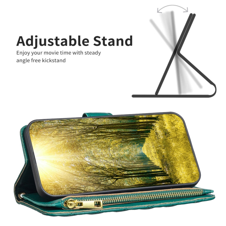 For iPhone 16 Pro Diamond Lattice Zipper Wallet Leather Flip Phone Case(Green) - iPhone 16 Pro Cases by PMC TechLife | Online Shopping South Africa | PMC TechLife | Buy Now Pay Later Mobicred