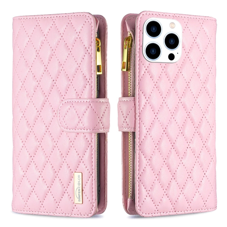 For iPhone 16 Pro Diamond Lattice Zipper Wallet Leather Flip Phone Case(Pink) - iPhone 16 Pro Cases by PMC Jewellery | Online Shopping South Africa | PMC Jewellery | Buy Now Pay Later Mobicred