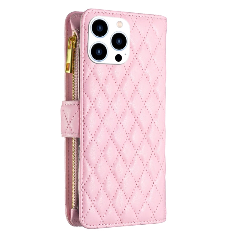 For iPhone 16 Pro Diamond Lattice Zipper Wallet Leather Flip Phone Case(Pink) - iPhone 16 Pro Cases by PMC Jewellery | Online Shopping South Africa | PMC Jewellery | Buy Now Pay Later Mobicred