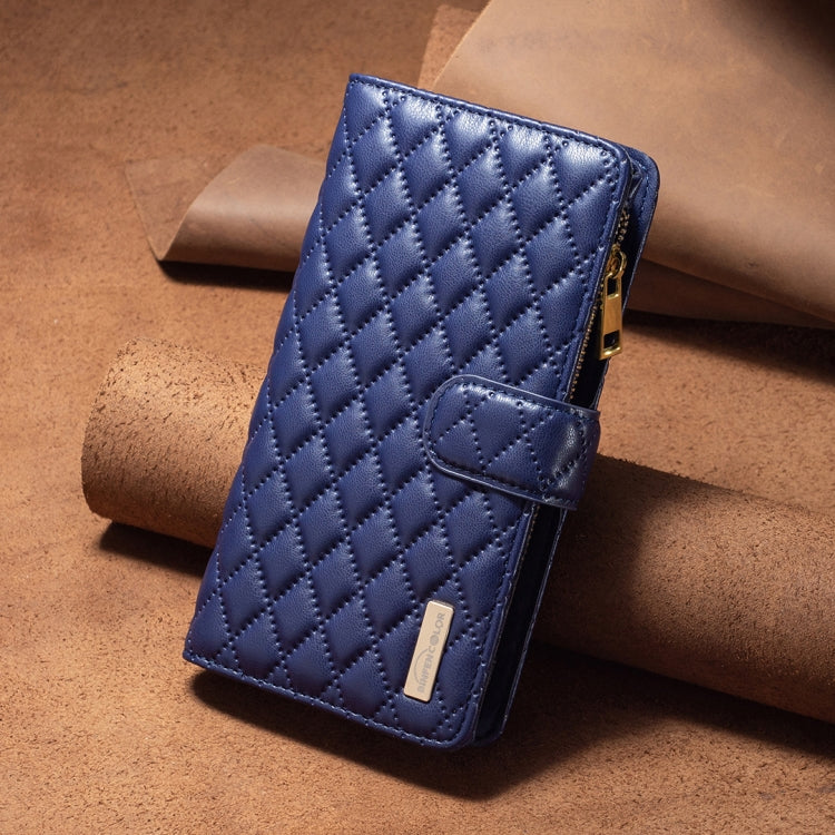 For iPhone 16 Diamond Lattice Zipper Wallet Leather Flip Phone Case(Blue) - iPhone 16 Cases by PMC Jewellery | Online Shopping South Africa | PMC Jewellery | Buy Now Pay Later Mobicred