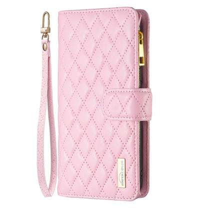 For iPhone 16 Plus Diamond Lattice Zipper Wallet Leather Flip Phone Case(Pink) - iPhone 16 Plus Cases by PMC Jewellery | Online Shopping South Africa | PMC Jewellery | Buy Now Pay Later Mobicred