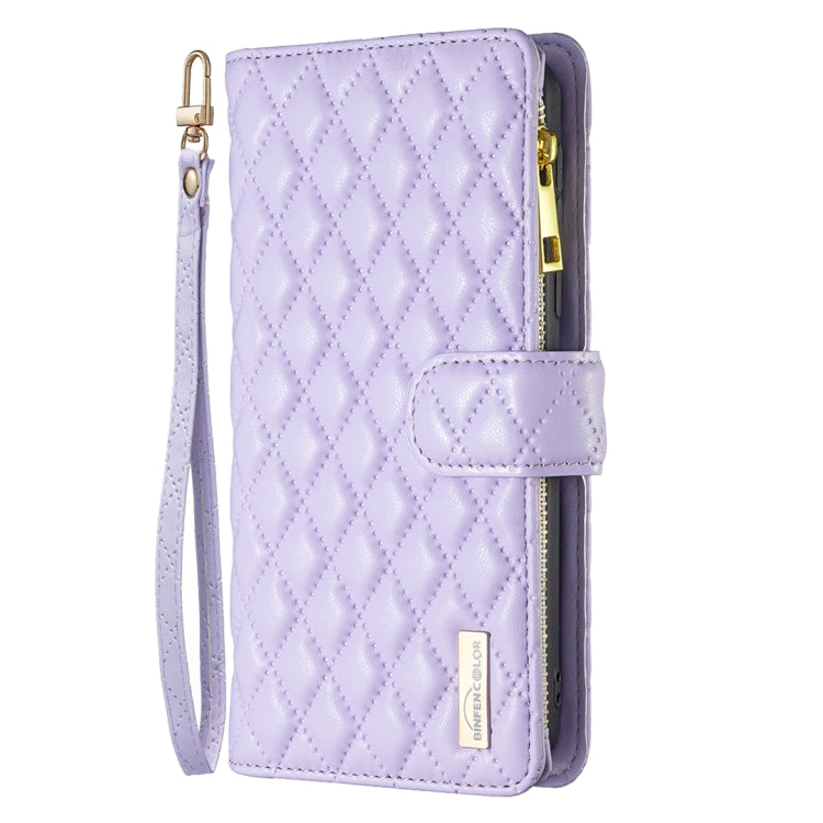 For iPhone 16 Plus Diamond Lattice Zipper Wallet Leather Flip Phone Case(Purple) - iPhone 16 Plus Cases by PMC Jewellery | Online Shopping South Africa | PMC Jewellery | Buy Now Pay Later Mobicred