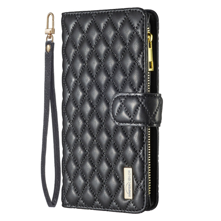 For iPhone 16 Plus Diamond Lattice Zipper Wallet Leather Flip Phone Case(Black) - iPhone 16 Plus Cases by PMC Jewellery | Online Shopping South Africa | PMC Jewellery | Buy Now Pay Later Mobicred