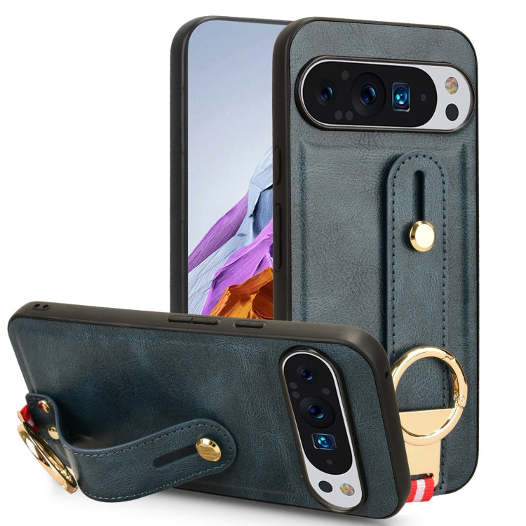 For Google Pixel 9 Pro Wristband Leather Back Phone Case(Blue) - Google Cases by PMC Jewellery | Online Shopping South Africa | PMC Jewellery | Buy Now Pay Later Mobicred