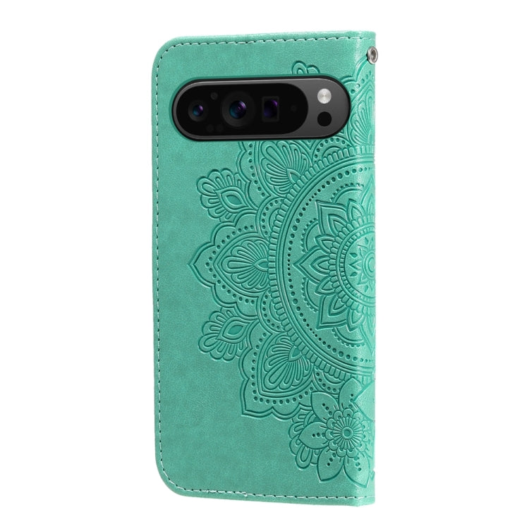 For Google Pixel 9 Pro 7-petal Flowers Embossing Leather Phone Case(Green) - Google Cases by PMC Jewellery | Online Shopping South Africa | PMC Jewellery | Buy Now Pay Later Mobicred