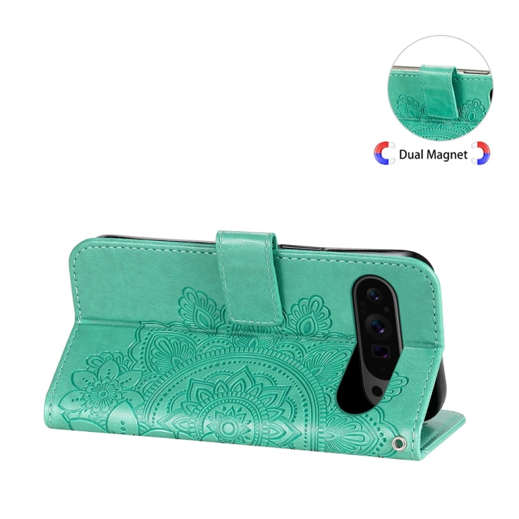 For Google Pixel 9 Pro 7-petal Flowers Embossing Leather Phone Case(Green) - Google Cases by PMC Jewellery | Online Shopping South Africa | PMC Jewellery | Buy Now Pay Later Mobicred