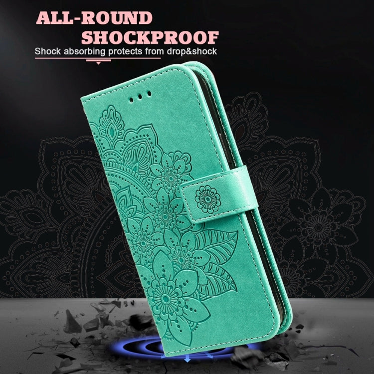 For Google Pixel 9 Seven-petal Flowers Embossing Leather Phone Case(Green) - Google Cases by PMC TechLife | Online Shopping South Africa | PMC TechLife | Buy Now Pay Later Mobicred