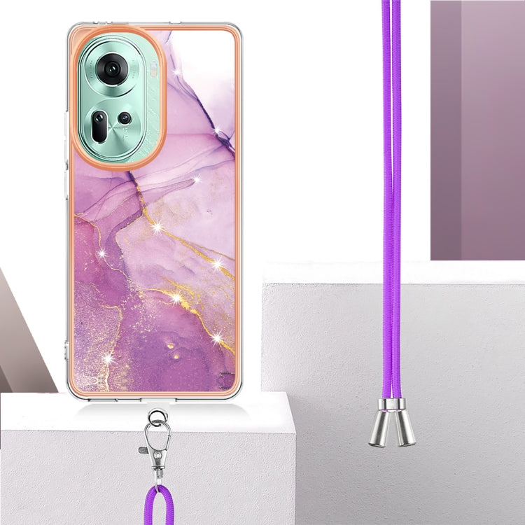 For OPPO Reno11 5G Global Electroplating Marble Dual-side IMD Phone Case with Lanyard(Purple 001) - Reno11 Cases by PMC Jewellery | Online Shopping South Africa | PMC Jewellery | Buy Now Pay Later Mobicred