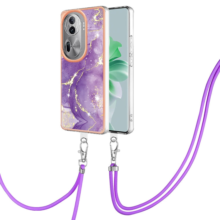 For OPPO Reno11 Pro 5G Global Electroplating Marble Dual-side IMD Phone Case with Lanyard(Purple 002) - Reno11 Pro Cases by PMC Jewellery | Online Shopping South Africa | PMC Jewellery | Buy Now Pay Later Mobicred