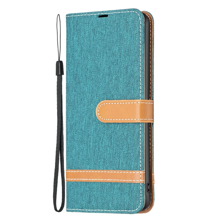 For iPhone 16 Plus Color Block Denim Texture Leather Phone Case(Green) - iPhone 16 Plus Cases by PMC TechLife | Online Shopping South Africa | PMC TechLife | Buy Now Pay Later Mobicred