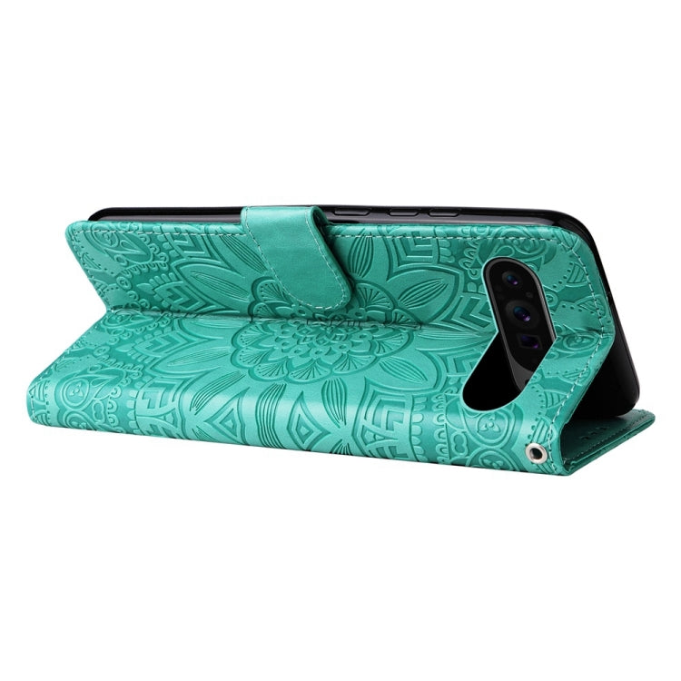 For Google Pixel 9 Pro Embossed Sunflower Leather Phone Case(Green) - Google Cases by PMC Jewellery | Online Shopping South Africa | PMC Jewellery | Buy Now Pay Later Mobicred