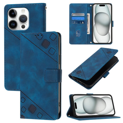 For iPhone 16 Pro Skin-feel Embossed Leather Phone Case(Blue) - iPhone 16 Pro Cases by PMC Jewellery | Online Shopping South Africa | PMC Jewellery | Buy Now Pay Later Mobicred