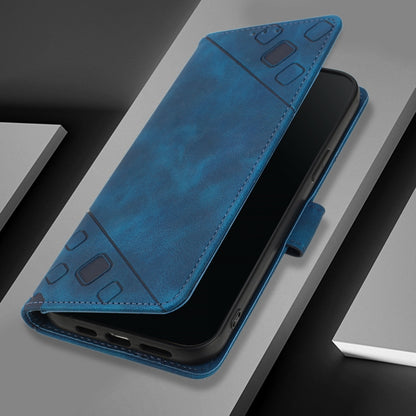 For iPhone 16 Pro Skin-feel Embossed Leather Phone Case(Blue) - iPhone 16 Pro Cases by PMC Jewellery | Online Shopping South Africa | PMC Jewellery | Buy Now Pay Later Mobicred