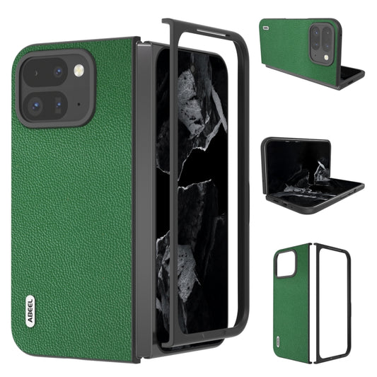 For Google Pixel 9 Pro Fold ABEEL Black Edge Genuine Leather Mino Phone Case(Green) - Google Cases by PMC Jewellery | Online Shopping South Africa | PMC Jewellery | Buy Now Pay Later Mobicred