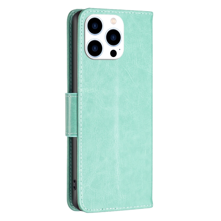 For iPhone 16 Pro Max Embossing Two Butterflies Pattern Leather Phone Case(Green) - iPhone 16 Pro Max Cases by PMC Jewellery | Online Shopping South Africa | PMC Jewellery | Buy Now Pay Later Mobicred