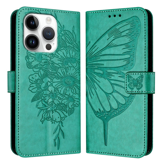 For iPhone 16 Pro Embossed Butterfly Leather Phone Case(Green) - iPhone 16 Pro Cases by PMC Jewellery | Online Shopping South Africa | PMC Jewellery | Buy Now Pay Later Mobicred