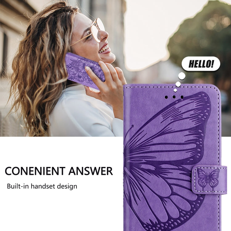 For iPhone 16 Plus Embossed Butterfly Leather Phone Case(Light Purple) - iPhone 16 Plus Cases by PMC Jewellery | Online Shopping South Africa | PMC Jewellery | Buy Now Pay Later Mobicred