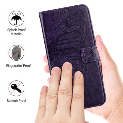 For iPhone 16 Embossed Butterfly Leather Phone Case(Dark Purple) - iPhone 16 Cases by PMC Jewellery | Online Shopping South Africa | PMC Jewellery | Buy Now Pay Later Mobicred