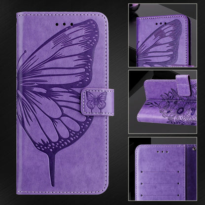 For iPhone 16 Embossed Butterfly Leather Phone Case(Light Purple) - iPhone 16 Cases by PMC Jewellery | Online Shopping South Africa | PMC Jewellery | Buy Now Pay Later Mobicred