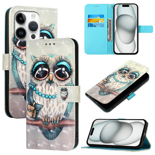 For iPhone 16 Pro 3D Painting Horizontal Flip Leather Phone Case(Grey Owl) - iPhone 16 Pro Cases by PMC Jewellery | Online Shopping South Africa | PMC Jewellery | Buy Now Pay Later Mobicred