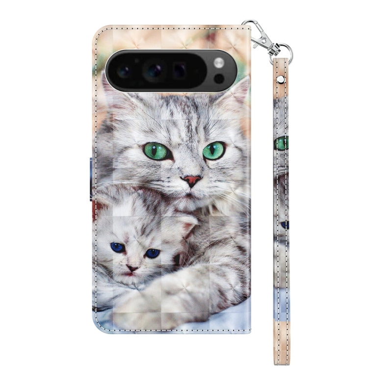 For Google Pixel 9 3D Painted Pattern Leather Phone Case(Two Loving Cats) - Google Cases by PMC Jewellery | Online Shopping South Africa | PMC Jewellery | Buy Now Pay Later Mobicred