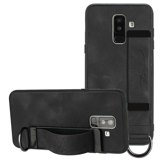 For Samsung Galaxy A6+ Wristband Holder Leather Back Phone Case(Black) - Galaxy Phone Cases by PMC Jewellery | Online Shopping South Africa | PMC Jewellery