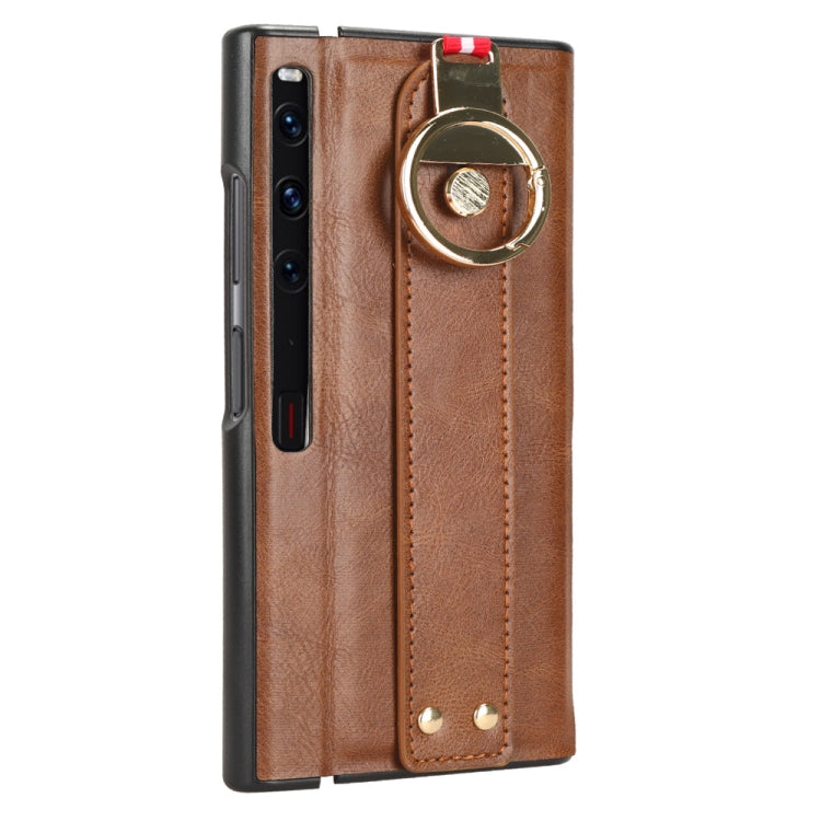 For Huawei Mate Xs 2 Wristband Leather Back Phone Case(Brown) - Huawei Cases by PMC TechLife | Online Shopping South Africa | PMC TechLife
