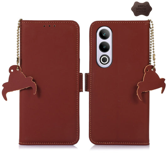 For OnePlus Nord CE4 5G Global Genuine Leather Magnetic RFID Leather Phone Case(Coffee) - OnePlus Cases by PMC Jewellery | Online Shopping South Africa | PMC Jewellery | Buy Now Pay Later Mobicred