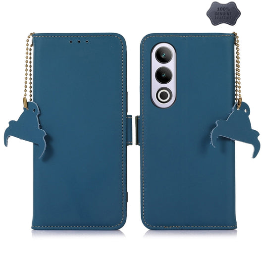 For OnePlus Nord CE4 5G Global Genuine Leather Magnetic RFID Leather Phone Case(Blue) - OnePlus Cases by PMC Jewellery | Online Shopping South Africa | PMC Jewellery | Buy Now Pay Later Mobicred