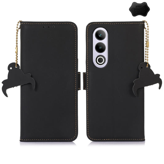 For OnePlus Nord CE4 5G Global Genuine Leather Magnetic RFID Leather Phone Case(Black) - OnePlus Cases by PMC Jewellery | Online Shopping South Africa | PMC Jewellery | Buy Now Pay Later Mobicred