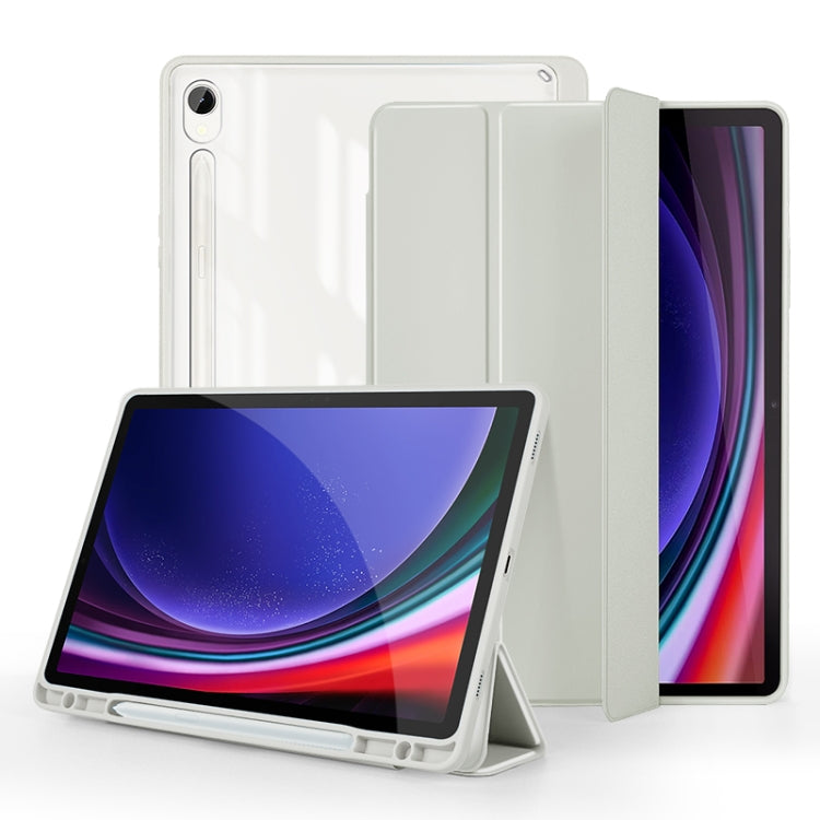 For Samsung Galaxy Tab S9 3-folding Acrylic Smart Leather Tablet Case(Grey) - Galaxy Tab S9 Cases by PMC Jewellery | Online Shopping South Africa | PMC Jewellery | Buy Now Pay Later Mobicred